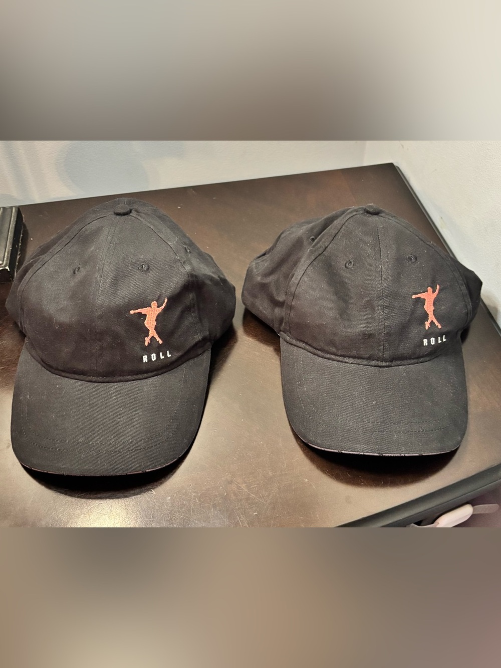 Black Cotton Baseball Cap (Brunswick Bowling) with Red Figure Embroidery